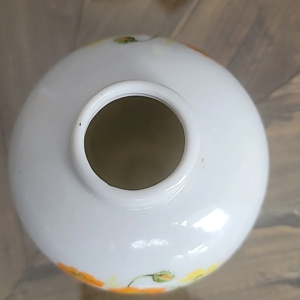 JAPANESE floral poppy vase orange yellow and green on white